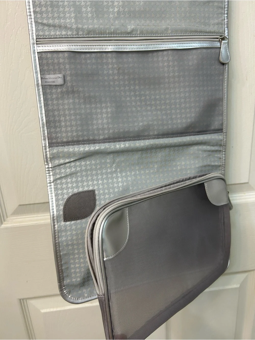 Christian Dior Folded Hanging Silver Houndstooth Cosmetic Pouch
